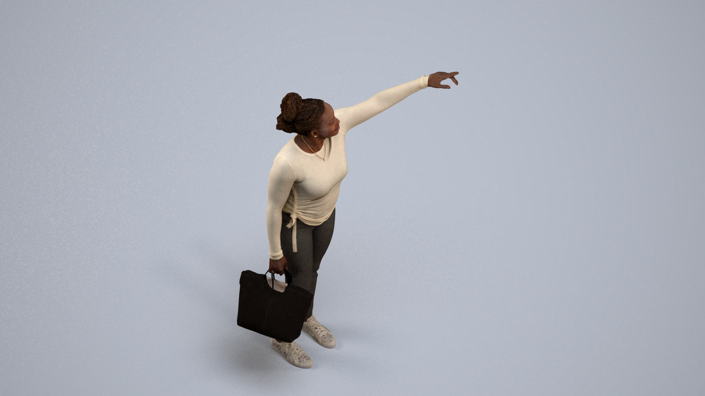 3D scanned woman standing casual, photorealistic archviz people for Enscape and SketchUp, back view render