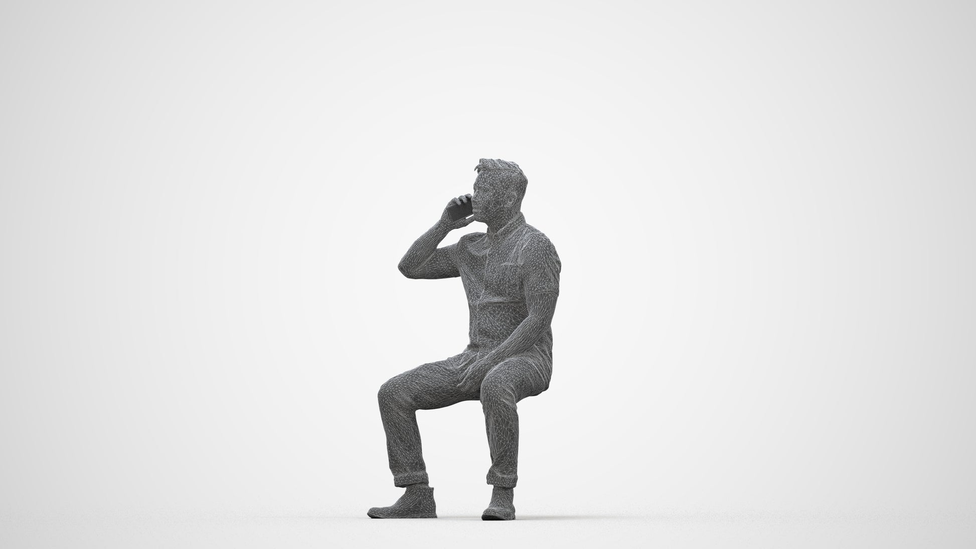 3D human model man business, photogrammetry scanned person for archviz, wireframe back view