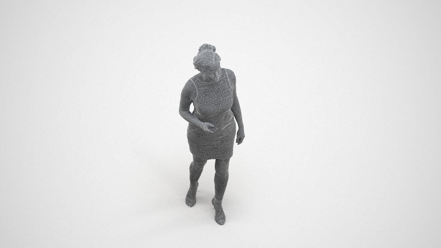 scanned 3D woman casual walking, photogrammetry people for Enscape and V-Ray, wireframe three-quarter view