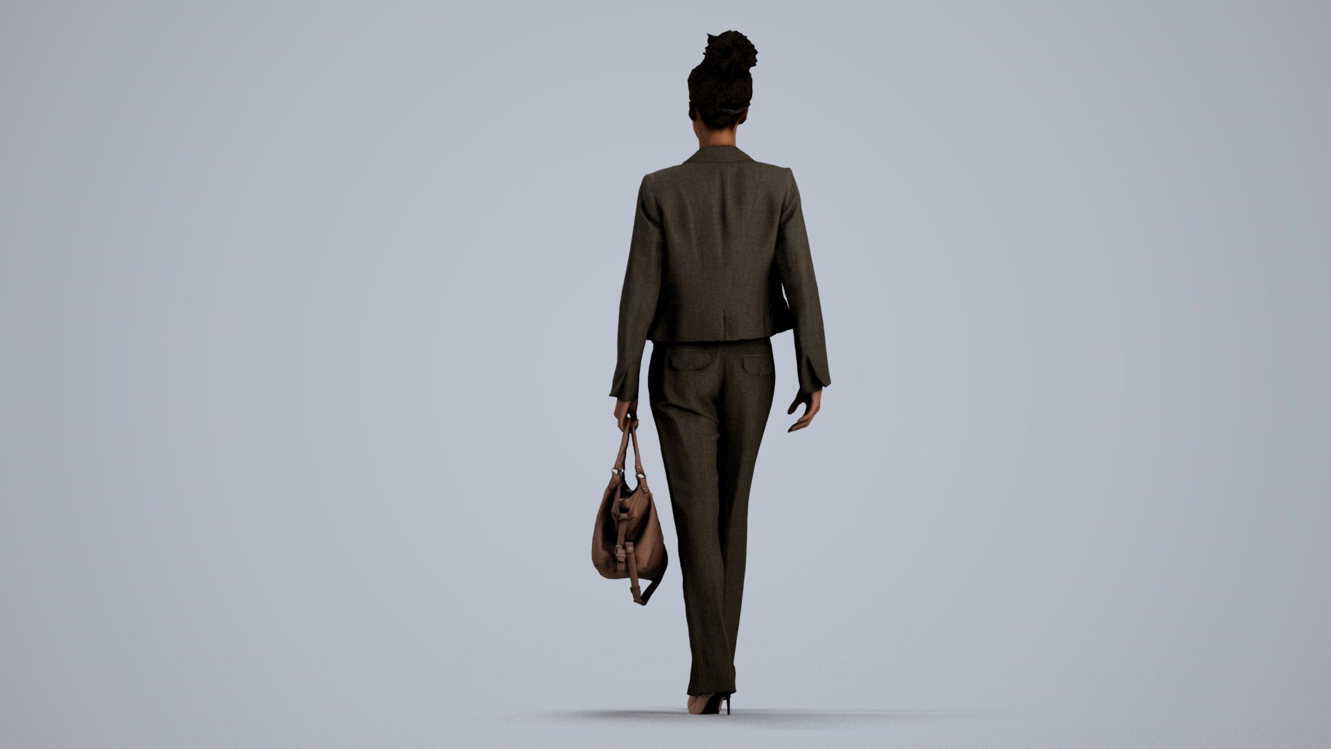 realistic 3D woman business walking, scanned archviz people for Blender and 3ds Max, front view render