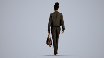 realistic 3D woman business walking, scanned archviz people for Blender and 3ds Max, front view render