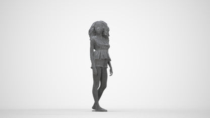 scanned 3D woman casual standing, photogrammetry people for Enscape and V-Ray, wireframe back view