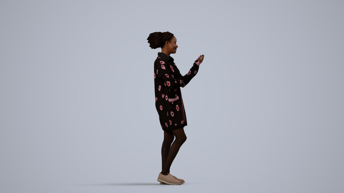 realistic 3D woman casual standing, scanned archviz people for Blender and 3ds Max, side view render