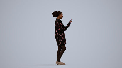 realistic 3D woman casual standing, scanned archviz people for Blender and 3ds Max, side view render