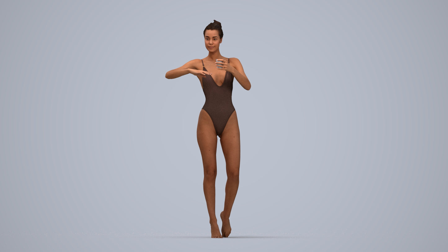 3D people model woman pool, scanned human for 3ds Max rendering, top-down view render