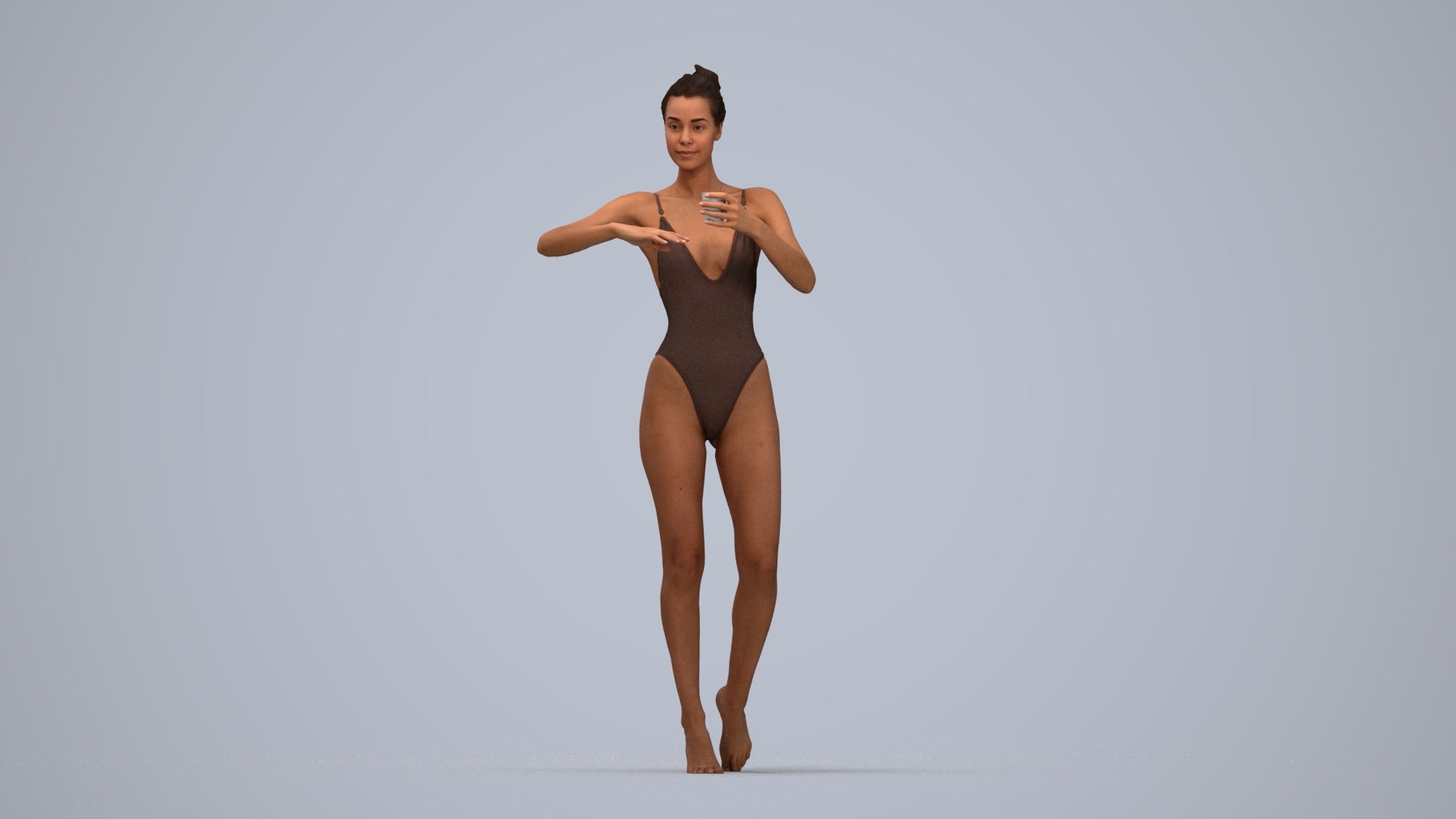 3D people model woman pool, scanned human for 3ds Max rendering, top-down view render