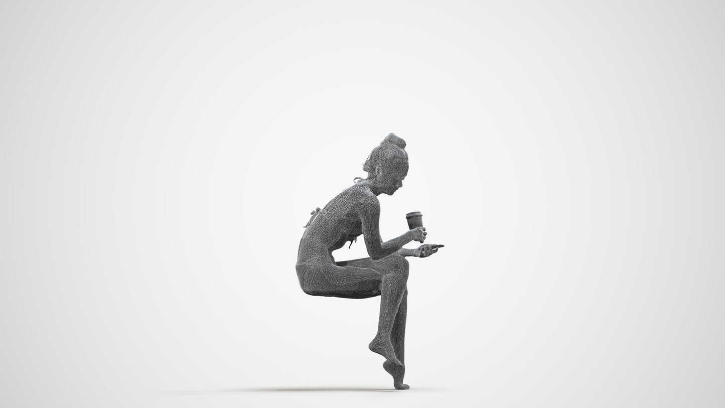 realistic 3D people woman pool, render-ready for V-Ray and Corona, FBX OBJ, wireframe side view
