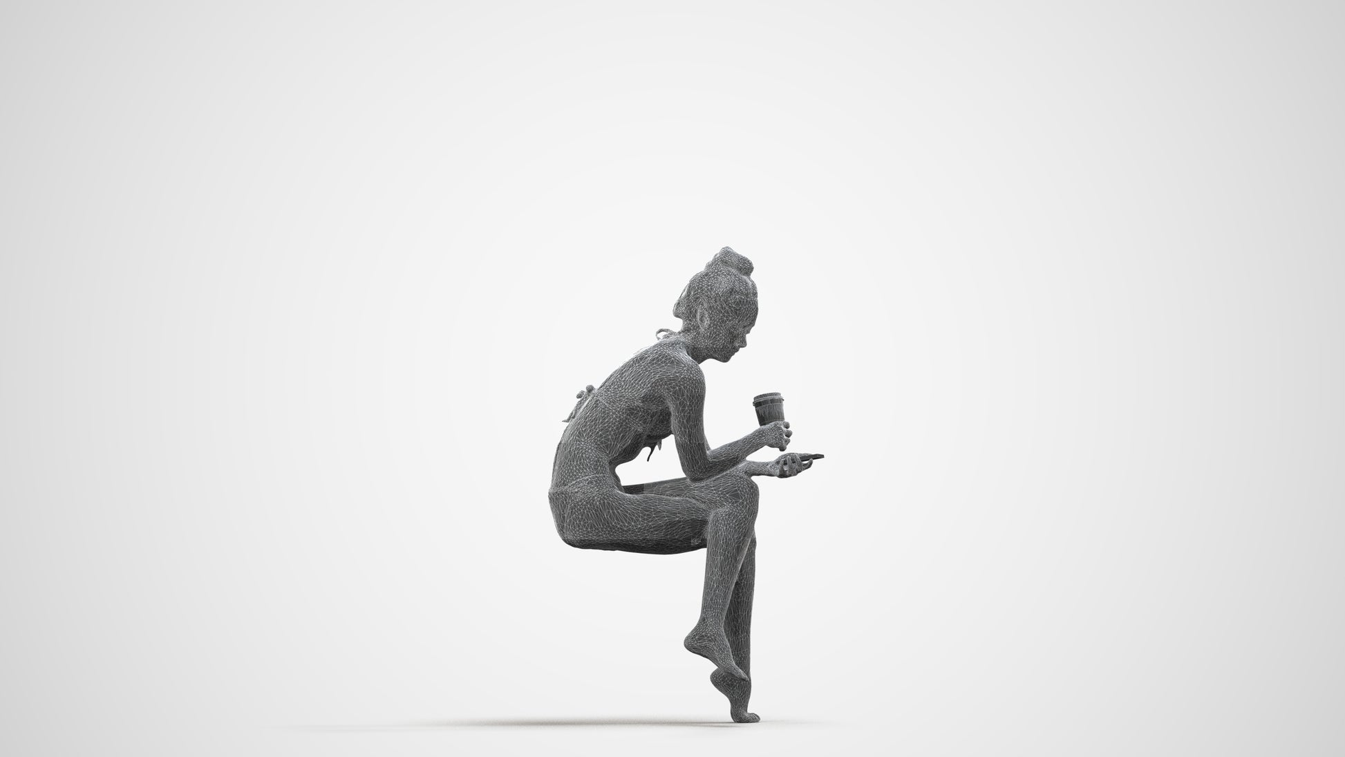 realistic 3D people woman pool, render-ready for V-Ray and Corona, FBX OBJ, wireframe side view
