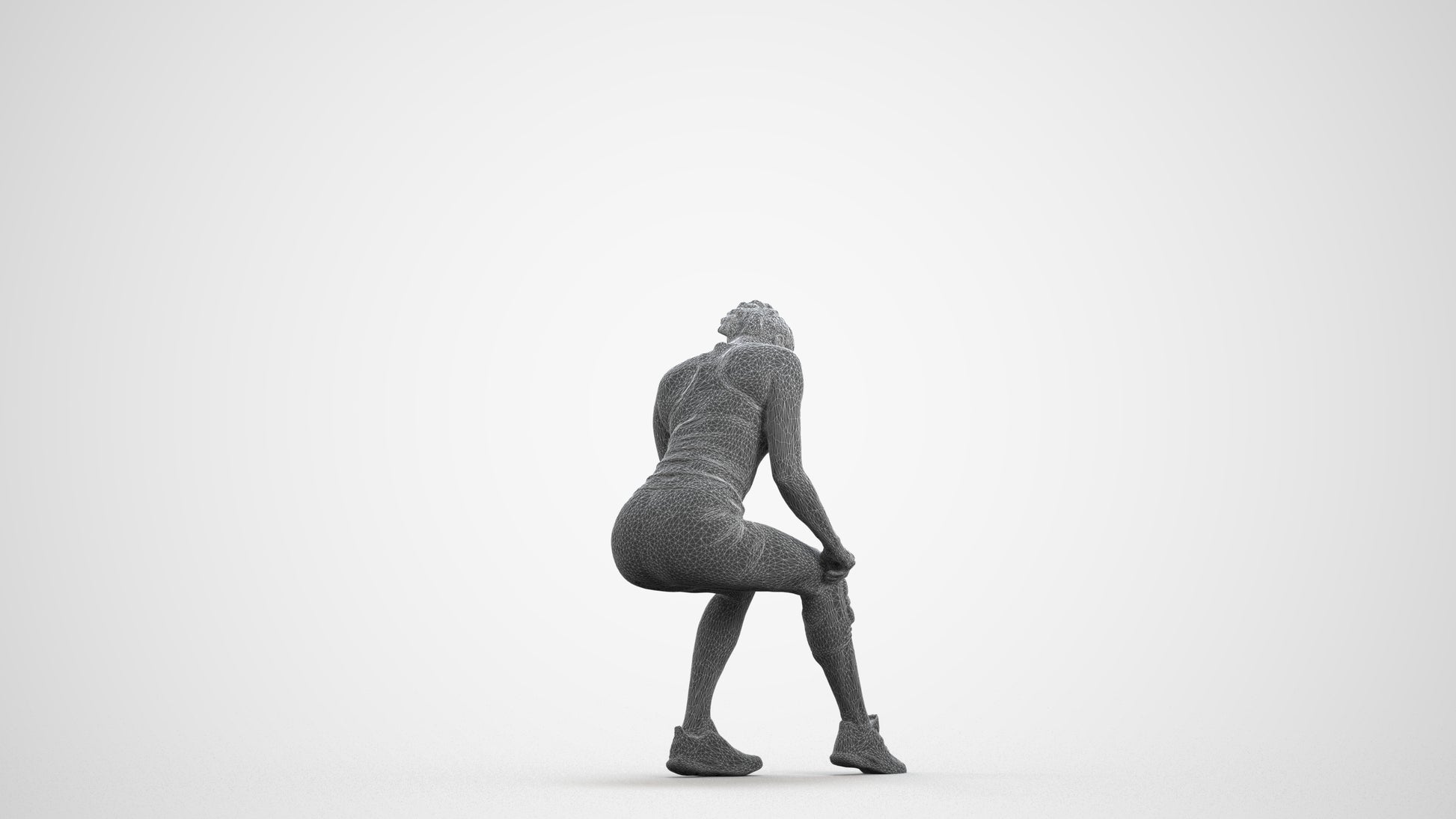 realistic 3D woman sport, scanned archviz people for Blender and 3ds Max, wireframe front view