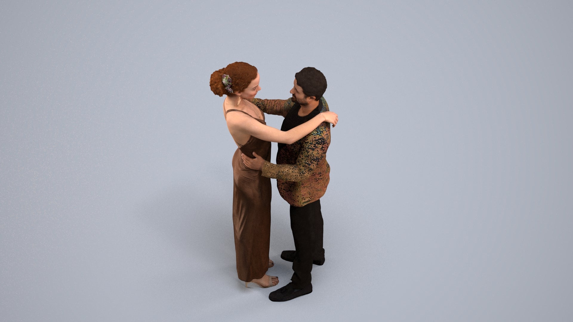 realistic 3D human woman formal dancing, archviz people FBX OBJ for Blender, back view render