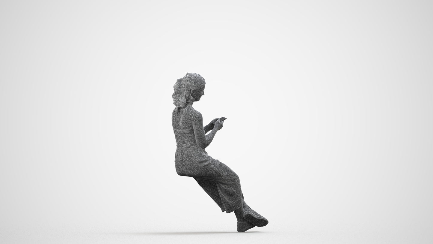 realistic 3D girl casual kids, scanned archviz people for Blender and 3ds Max, wireframe side view