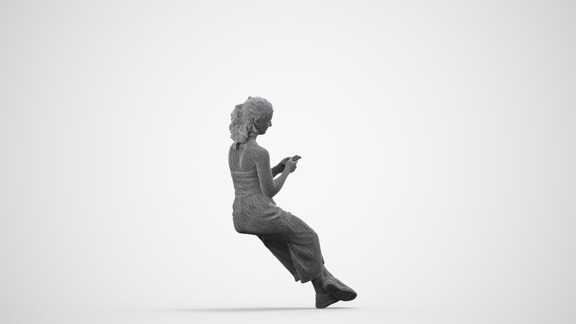 realistic 3D girl casual kids, scanned archviz people for Blender and 3ds Max, wireframe side view