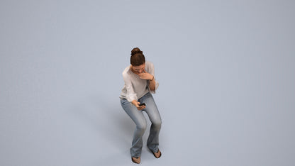 realistic 3D woman casual sitting, scanned archviz people for Blender and 3ds Max, back view render
