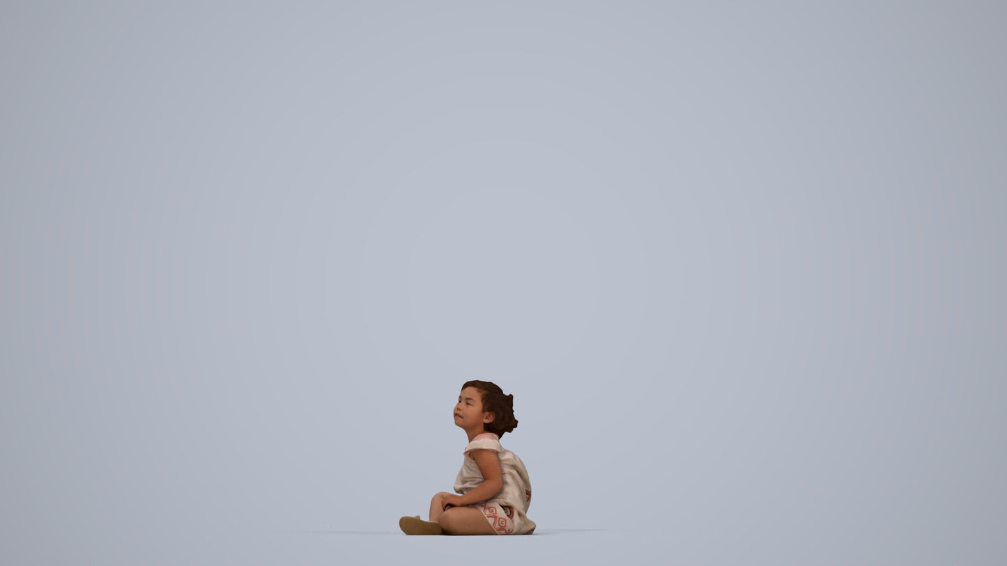 3D human model girl casual kids, photogrammetry scanned person for archviz, top-down view render