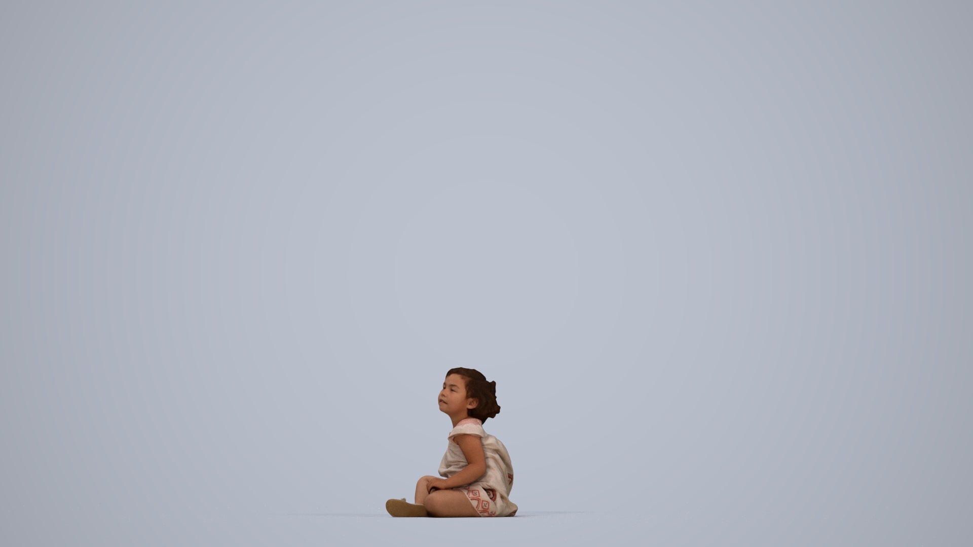 3D human model girl casual kids, photogrammetry scanned person for archviz, top-down view render