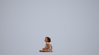 3D human model girl casual kids, photogrammetry scanned person for archviz, top-down view render