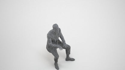 3D human model man business, photogrammetry scanned person for archviz, wireframe three-quarter view
