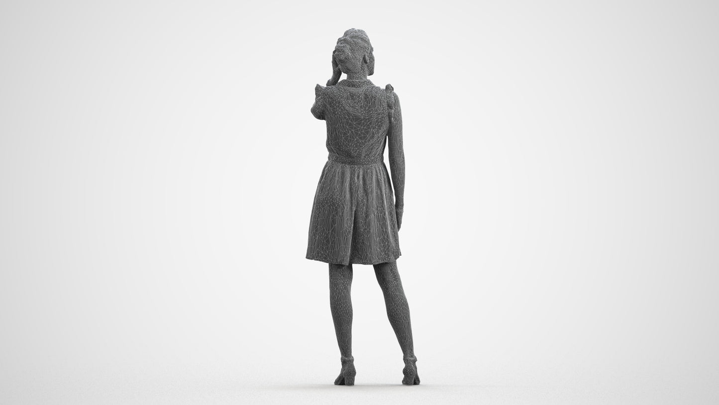 realistic 3D human woman casual standing, archviz people FBX OBJ for Blender, wireframe front view