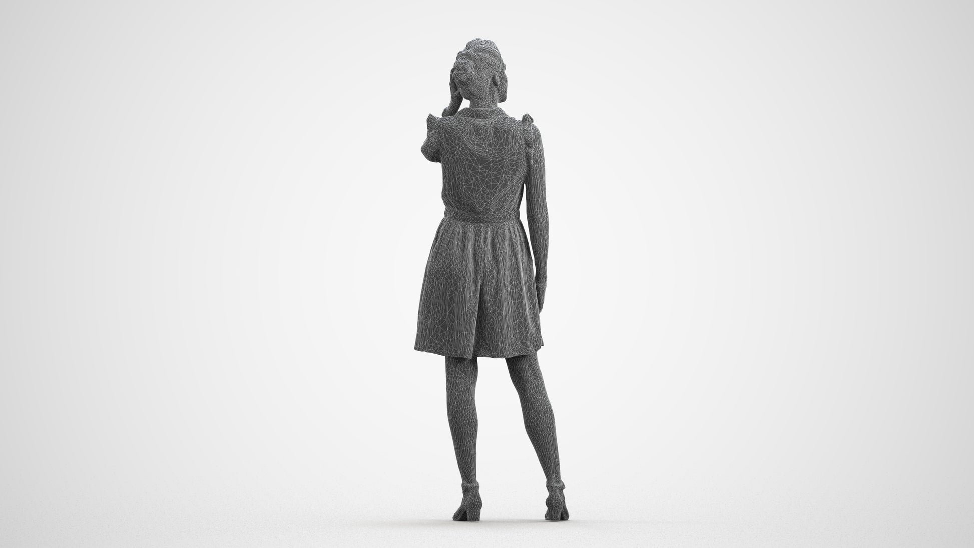 realistic 3D human woman casual standing, archviz people FBX OBJ for Blender, wireframe front view