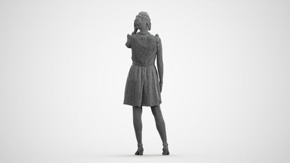 realistic 3D human woman casual standing, archviz people FBX OBJ for Blender, wireframe front view