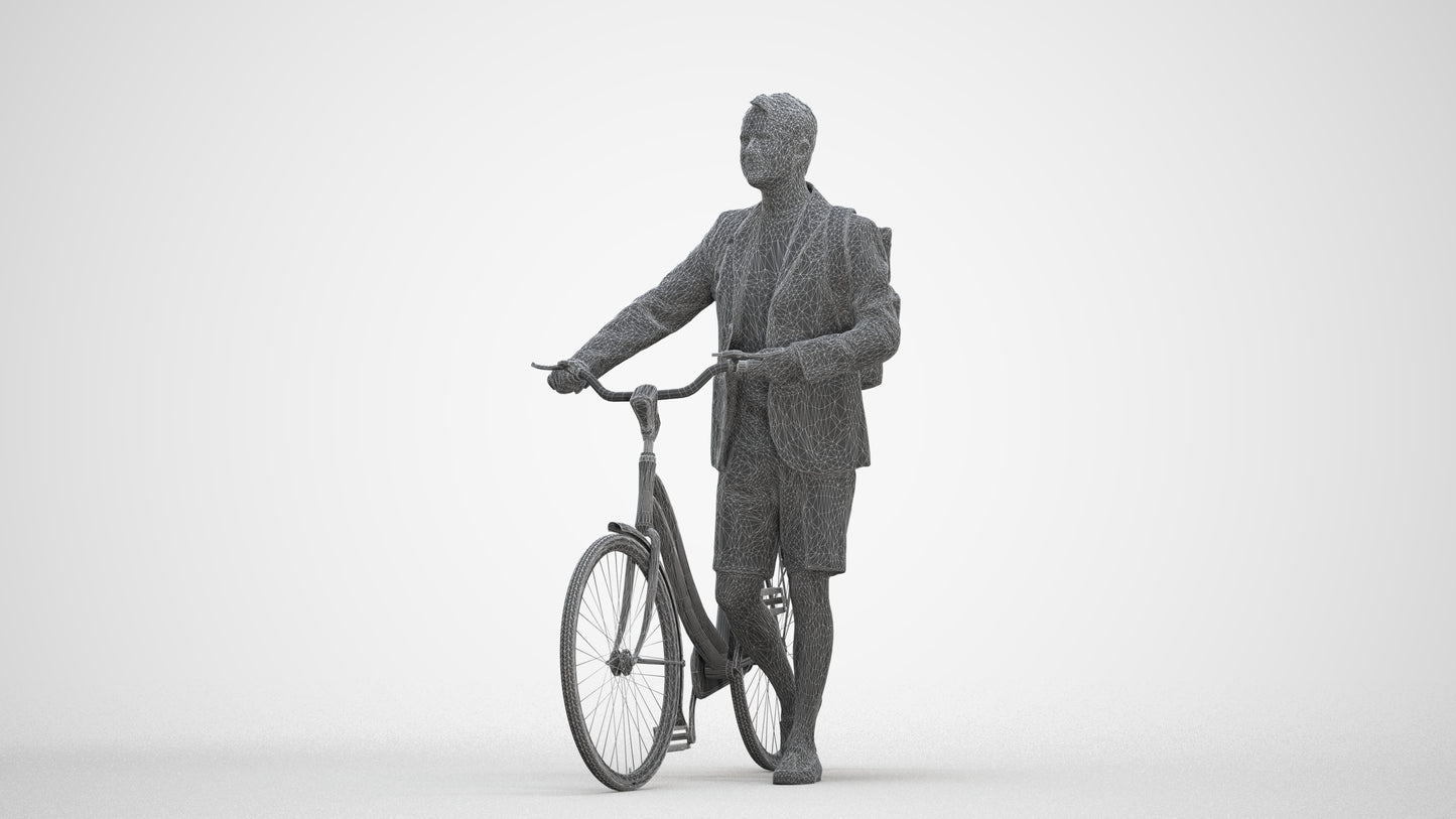 realistic 3D man business cycling, scanned archviz people for Blender and 3ds Max, three-quarter front view render
