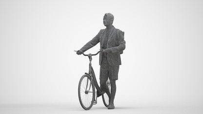 realistic 3D man business cycling, scanned archviz people for Blender and 3ds Max, three-quarter front view render