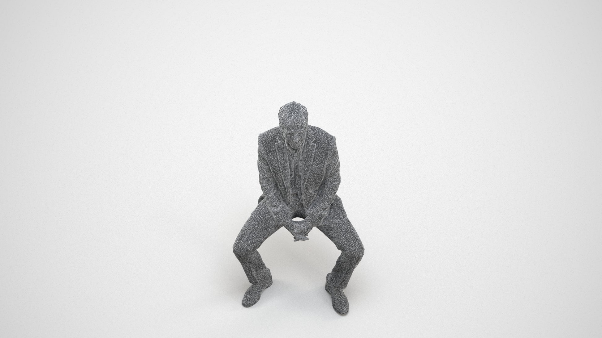 realistic 3D human man business, archviz people FBX OBJ for Blender, wireframe three-quarter view