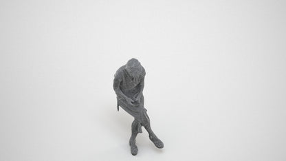 photogrammetry 3D senior woman casual sitting, realistic human model archviz FBX, wireframe three-quarter view