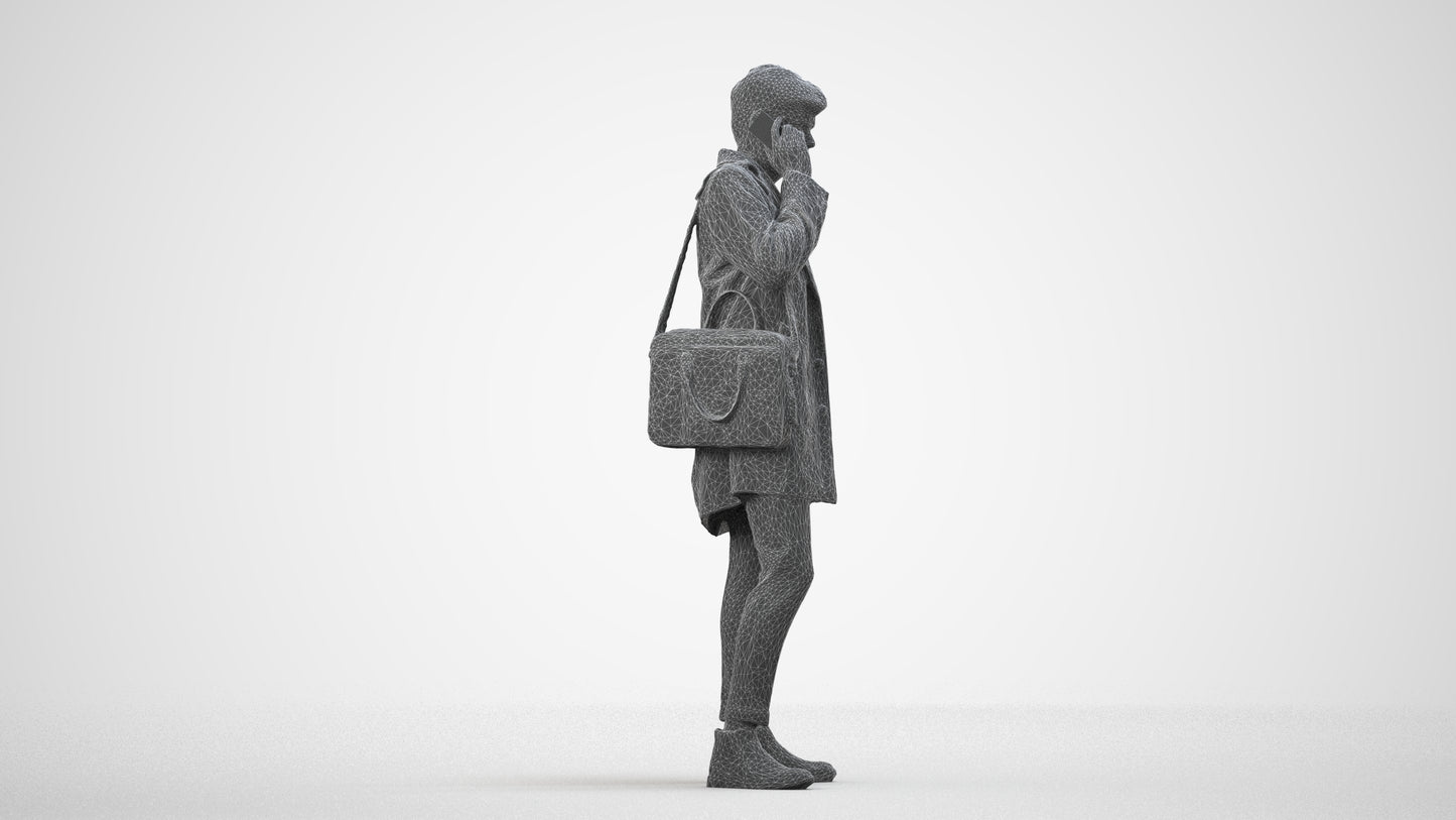 realistic 3D people man business standing, render-ready for V-Ray and Corona, FBX OBJ, wireframe side view