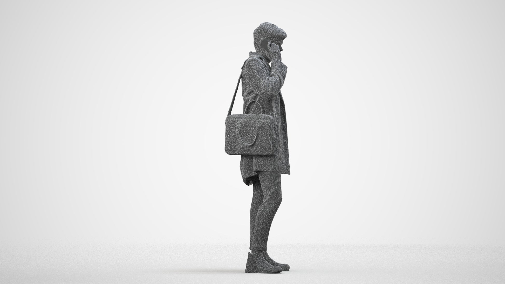 realistic 3D people man business standing, render-ready for V-Ray and Corona, FBX OBJ, wireframe side view