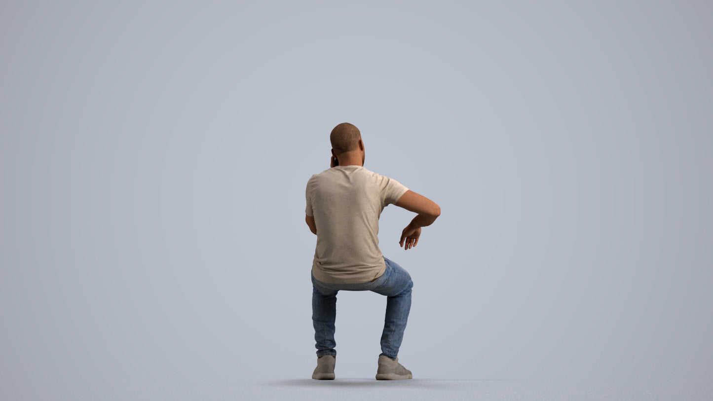 realistic 3D human man casual sitting, archviz people FBX OBJ for Blender, front view render