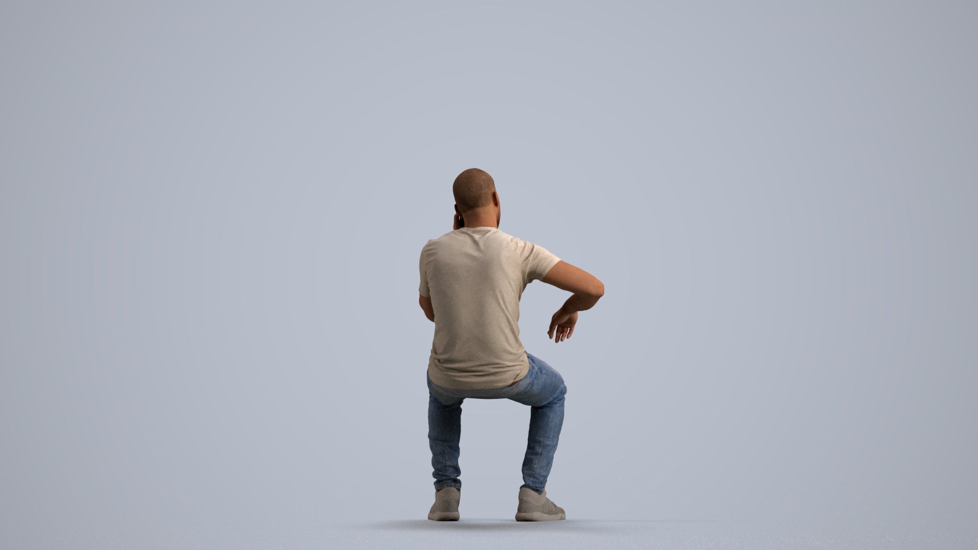 realistic 3D human man casual sitting, archviz people FBX OBJ for Blender, front view render