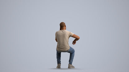realistic 3D human man casual sitting, archviz people FBX OBJ for Blender, front view render