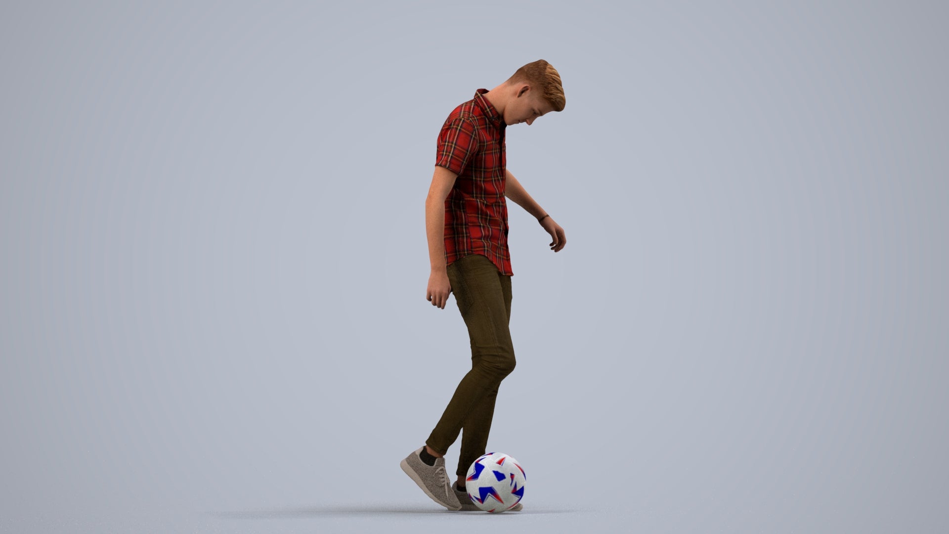 3D human model man sport standing, photogrammetry scanned person for archviz, side view render