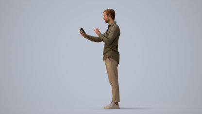 photogrammetry 3D man casual standing, realistic human model archviz FBX, three-quarter view render