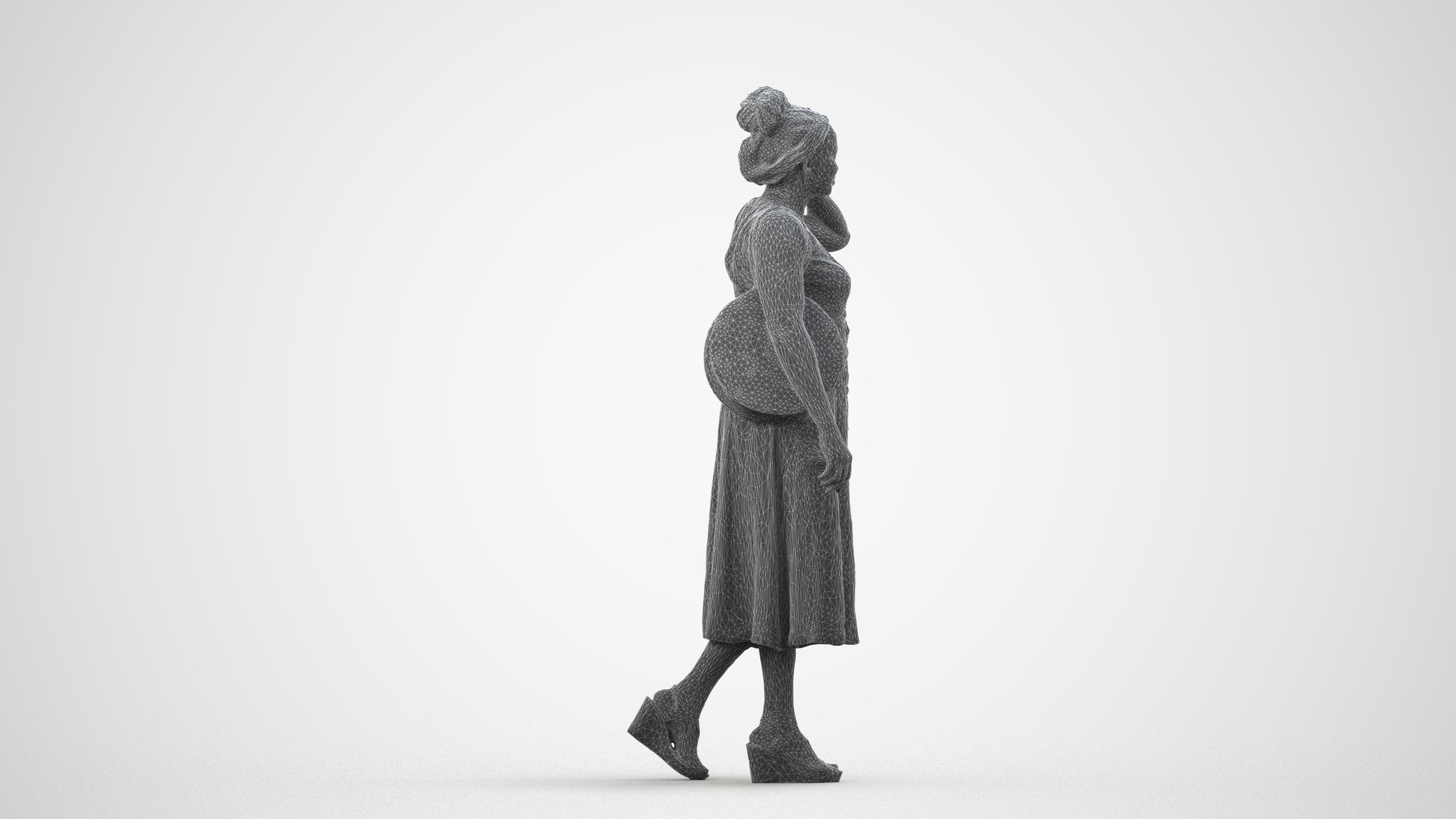 photogrammetry 3D woman casual walking, realistic human model archviz FBX, wireframe side view
