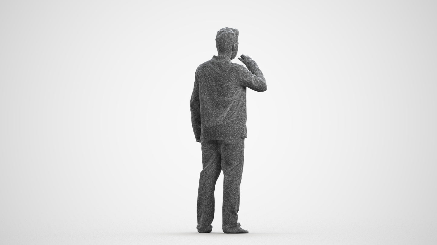 3D scanned man bathroom, photorealistic archviz people for Enscape and SketchUp, wireframe front view