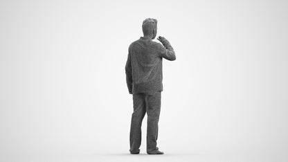 3D scanned man bathroom, photorealistic archviz people for Enscape and SketchUp, wireframe front view