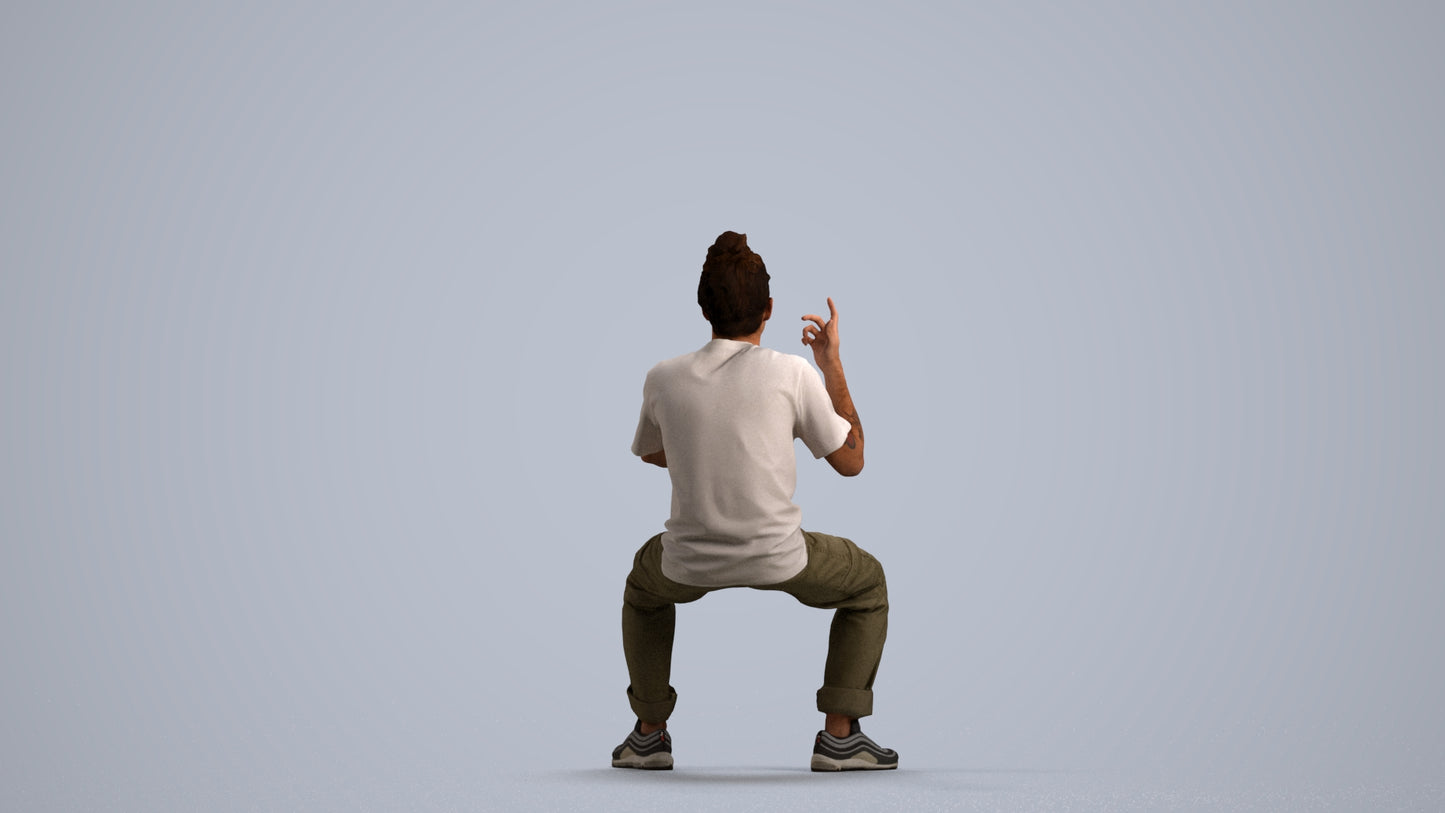 realistic 3D people man casual sitting, render-ready for V-Ray and Corona, FBX OBJ, front view render