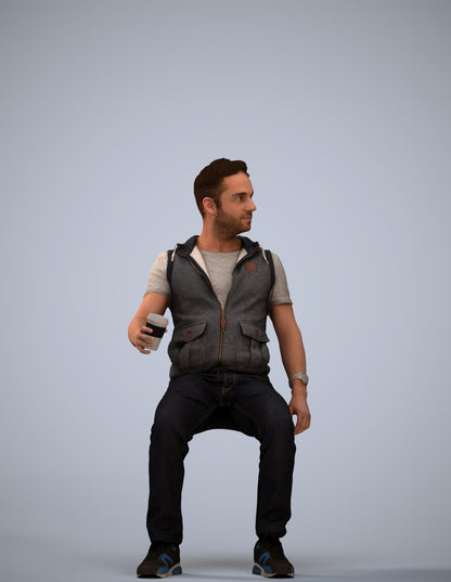 scanned 3D man casual sitting, photogrammetry people for Enscape and V-Ray