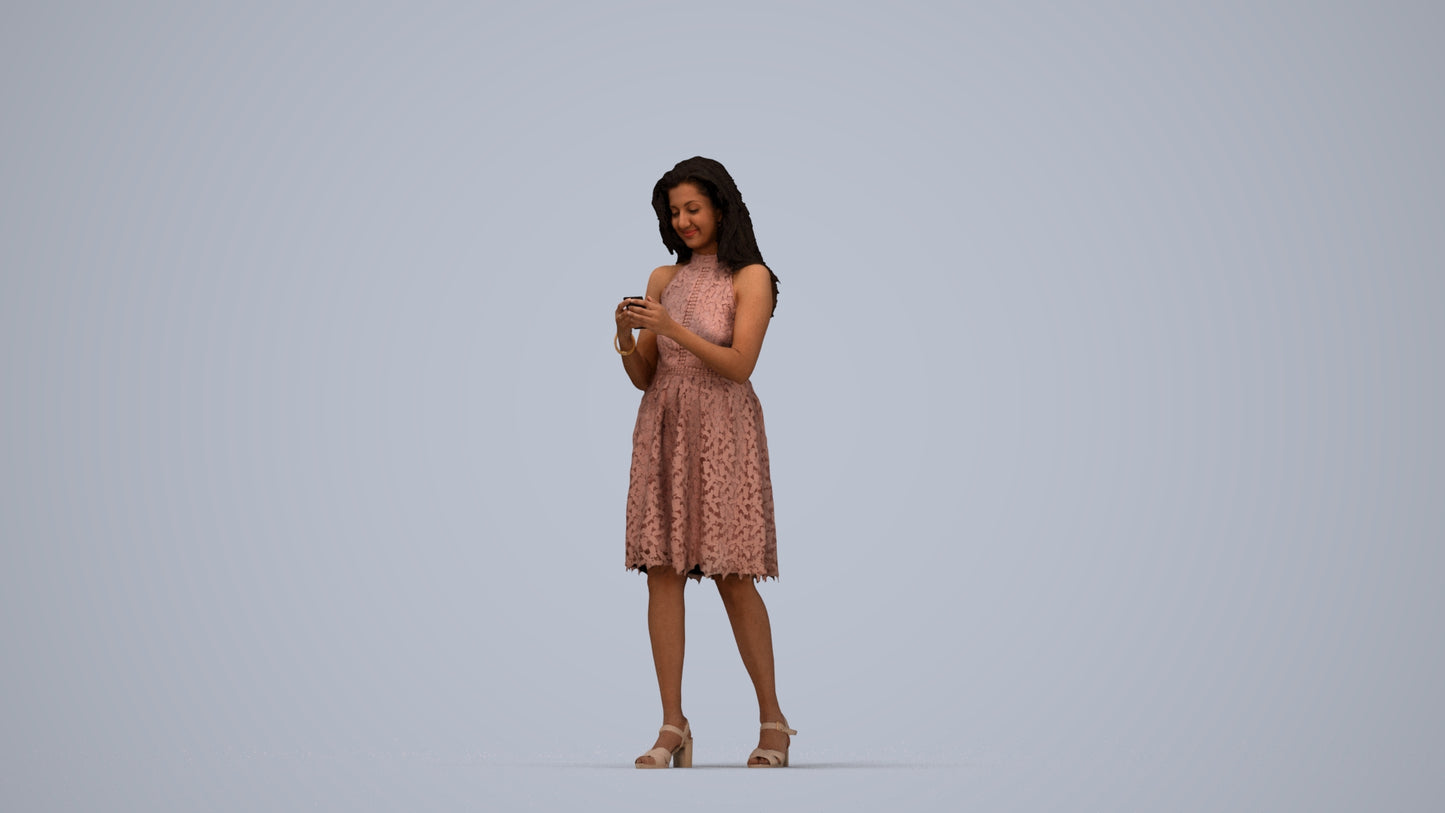 3D people model woman formal standing, scanned human for 3ds Max rendering, top-down view render