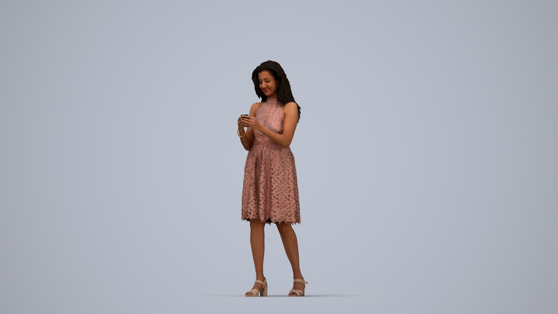 3D people model woman formal standing, scanned human for 3ds Max rendering, top-down view render
