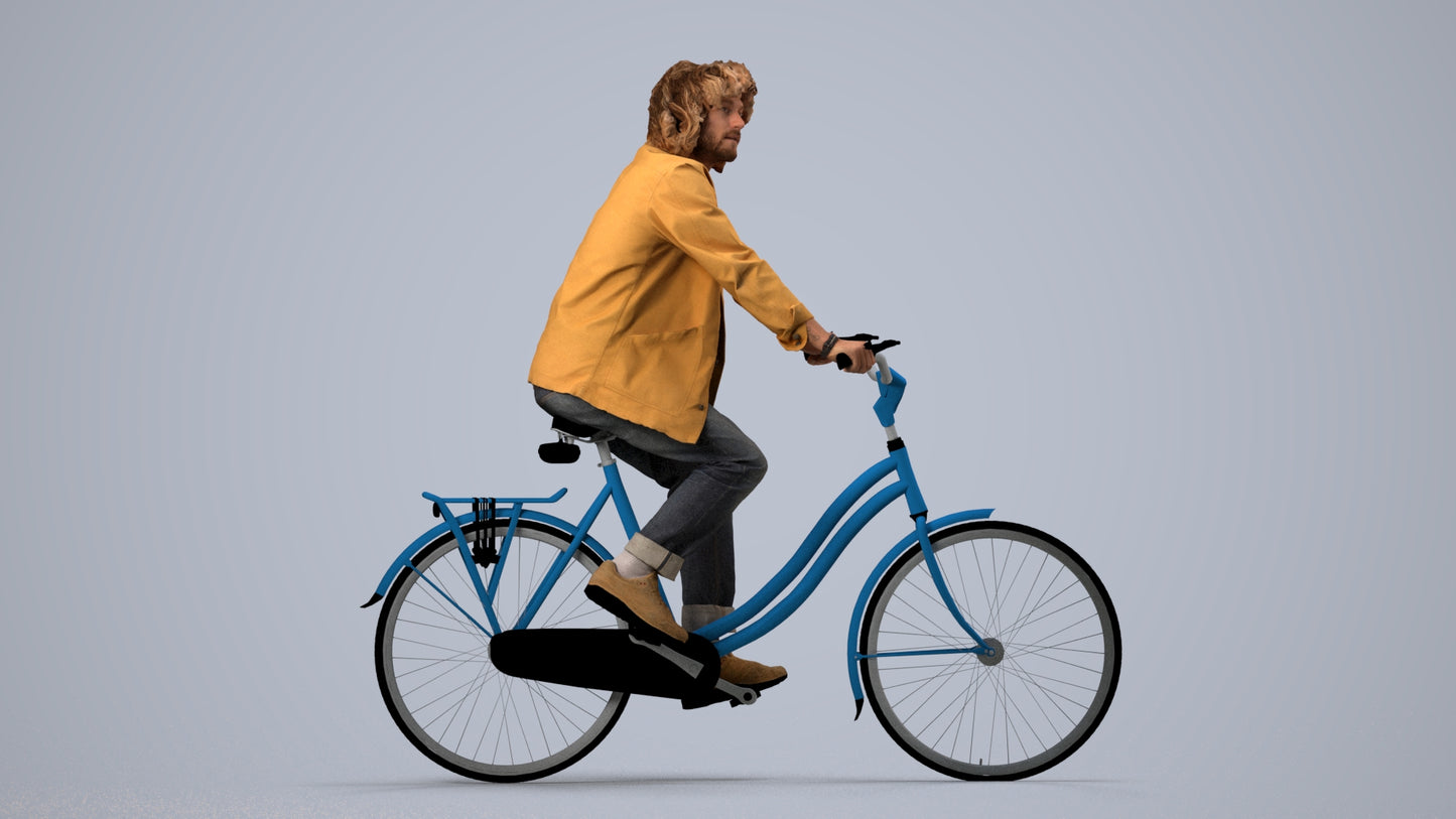 scanned 3D man casual cycling, photogrammetry people for Enscape and V-Ray, side view render