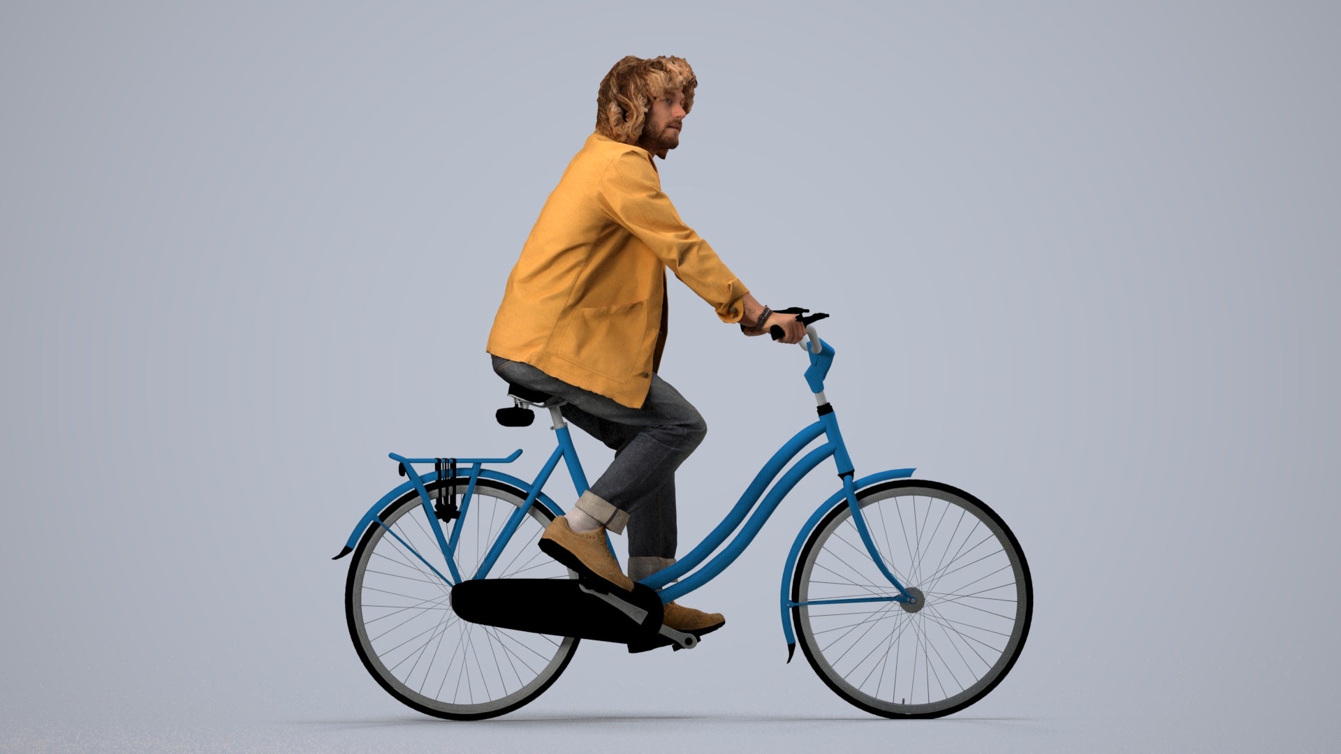 scanned 3D man casual cycling, photogrammetry people for Enscape and V-Ray, side view render