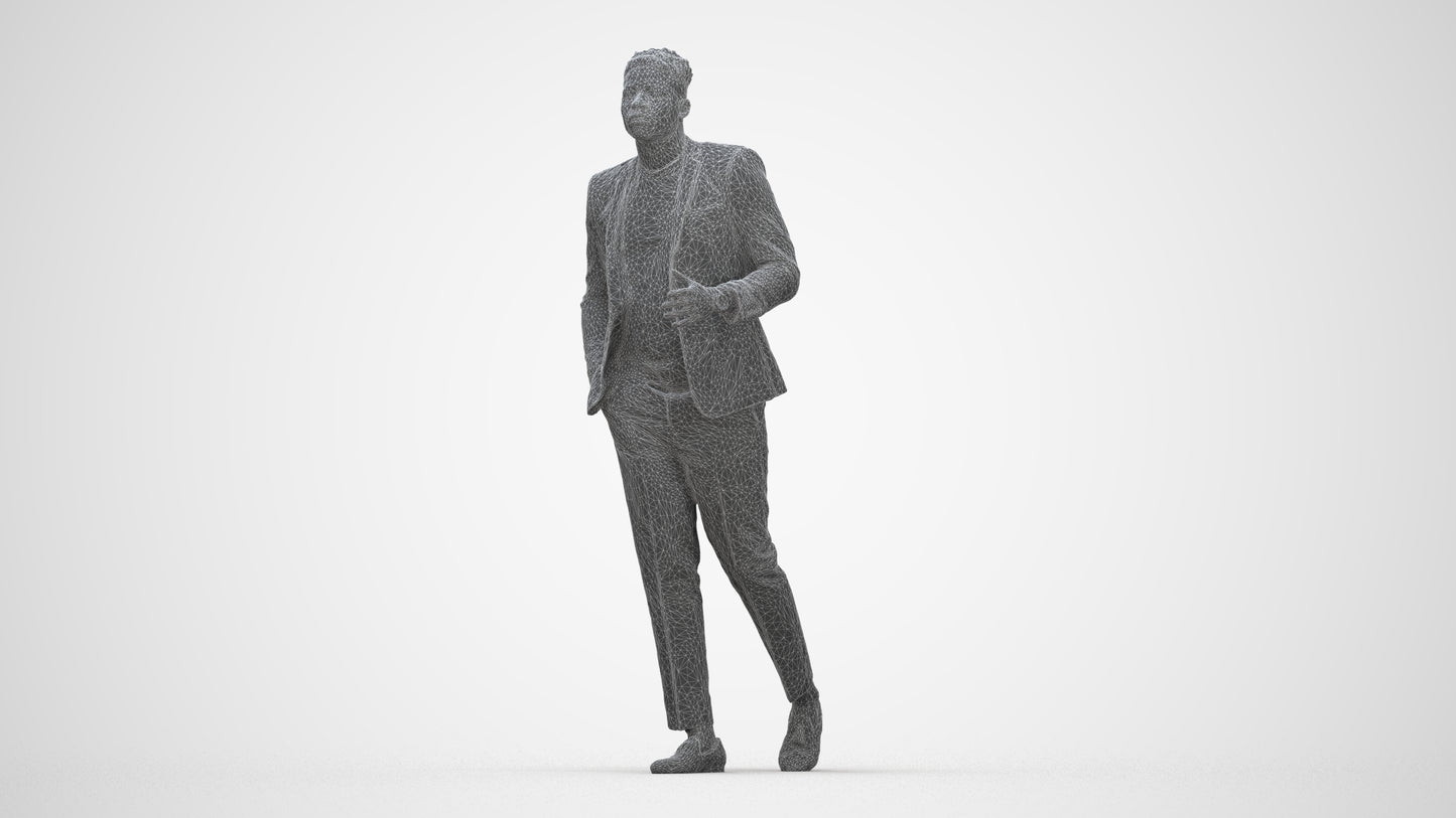scanned 3D man formal formalaffairs, photogrammetry people for Enscape and V-Ray, wireframe back view