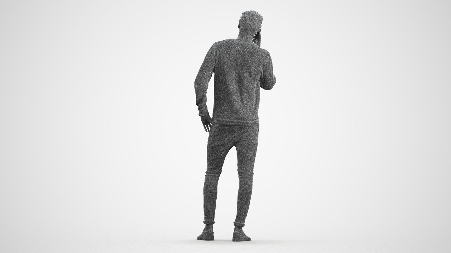 realistic 3D people man casual standing, render-ready for V-Ray and Corona, FBX OBJ, wireframe front view