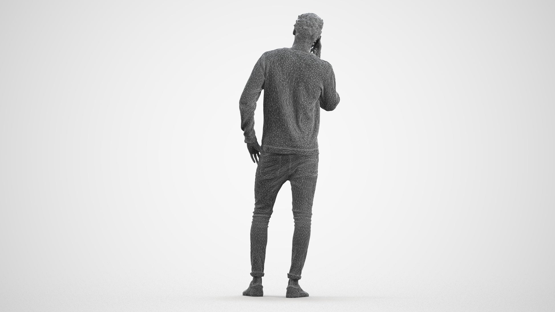 realistic 3D people man casual standing, render-ready for V-Ray and Corona, FBX OBJ, wireframe front view