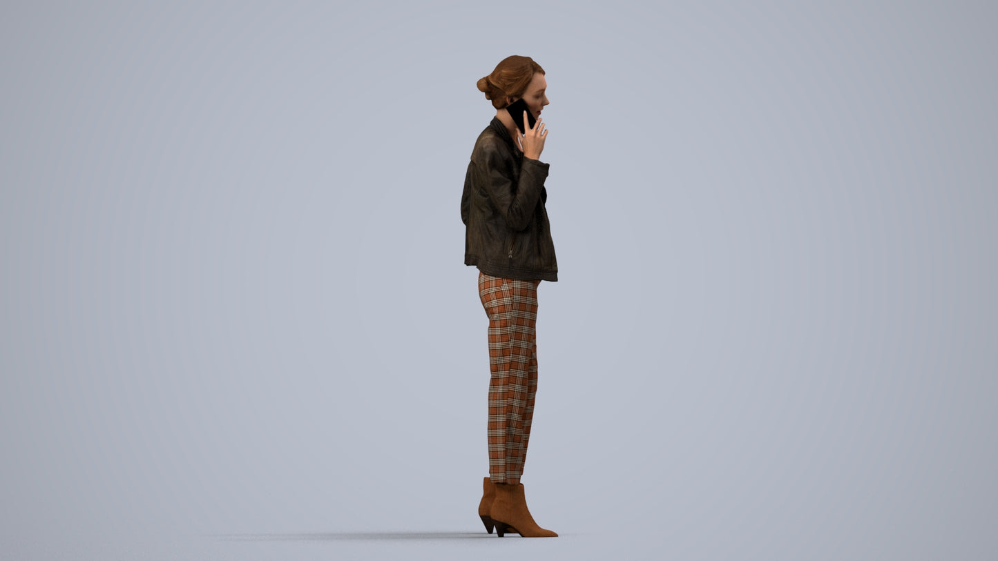 3D scanned woman standing business, photorealistic archviz people for Enscape and SketchUp, side view render