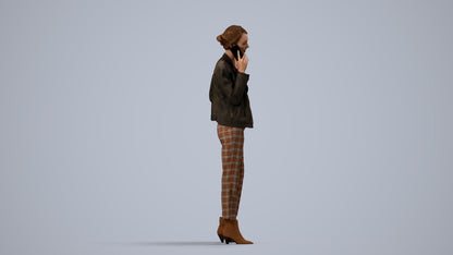 3D scanned woman standing business, photorealistic archviz people for Enscape and SketchUp, side view render