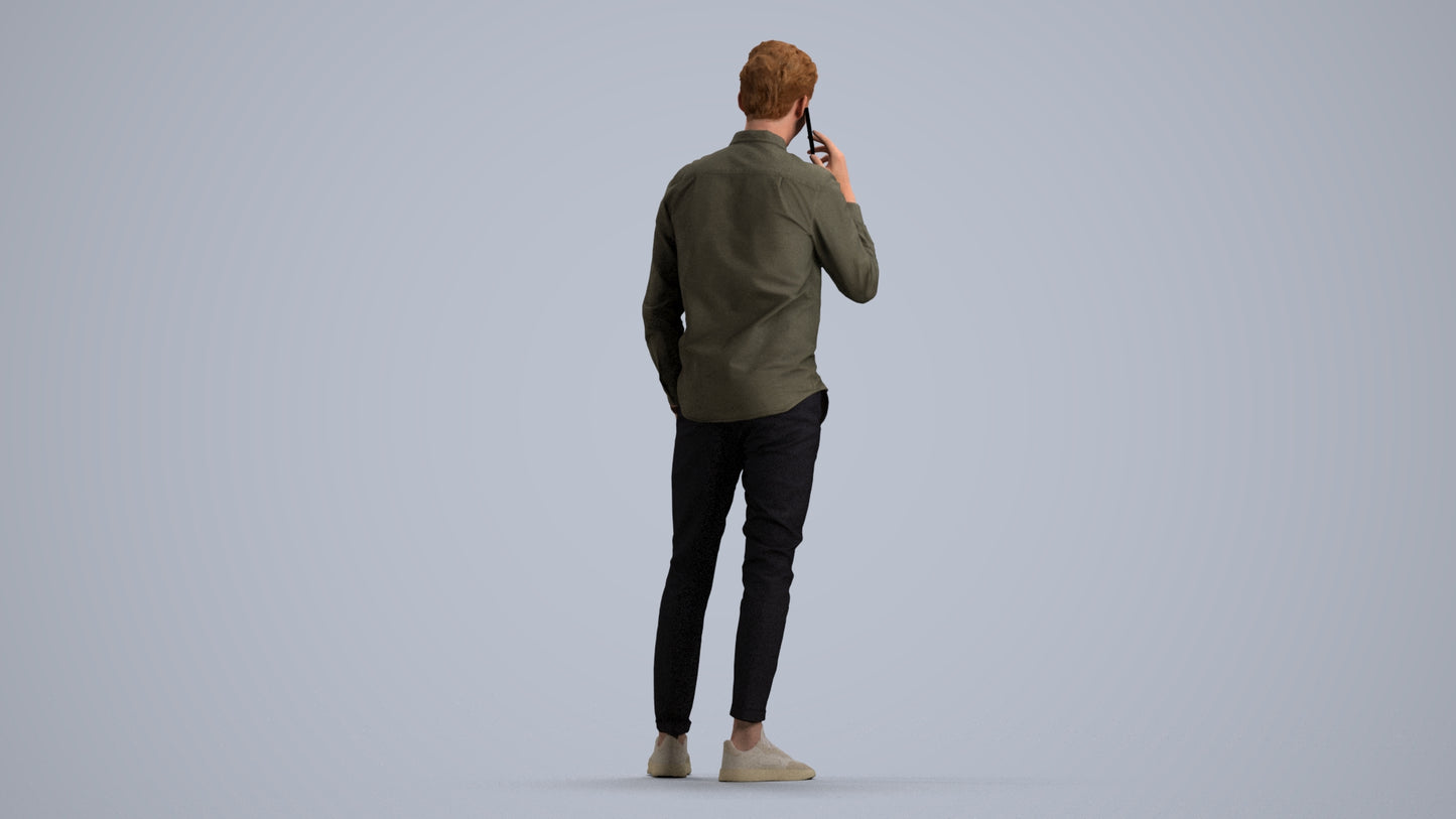 realistic 3D human man casual standing, archviz people FBX OBJ for Blender, front view render